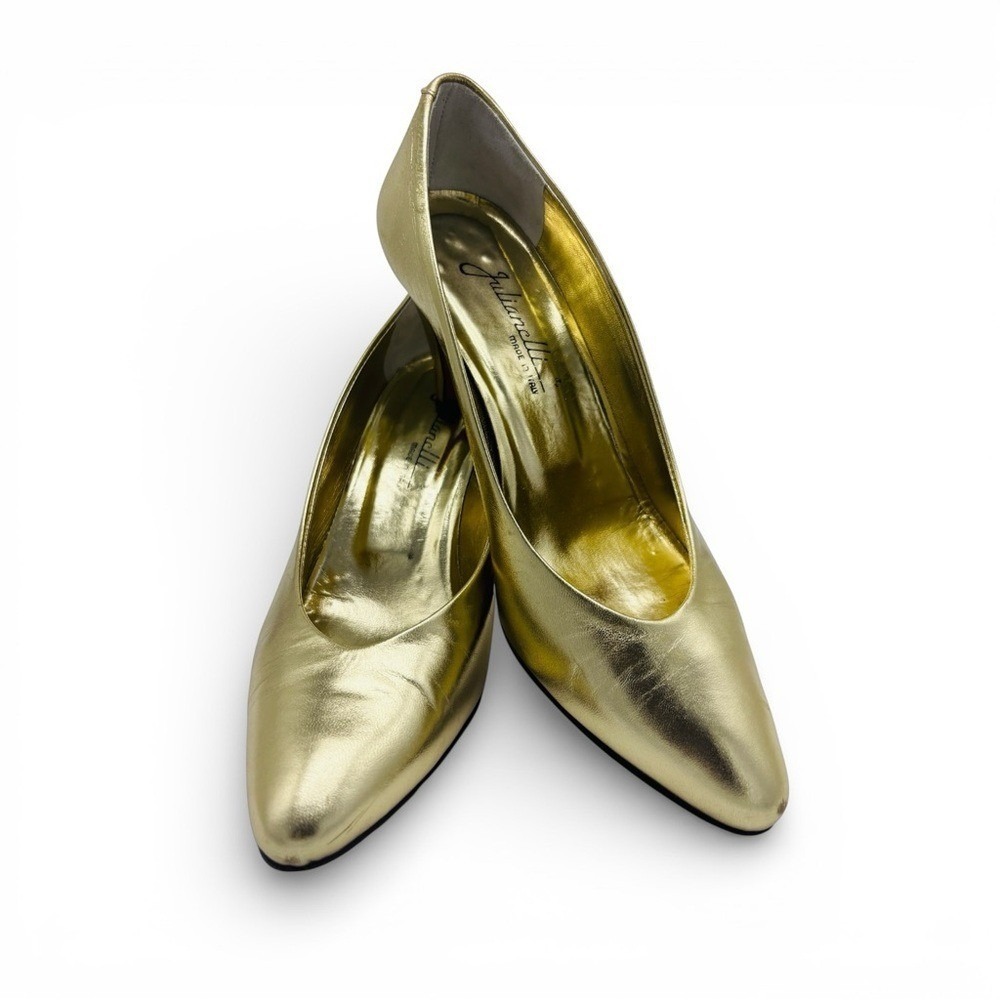 Vintage 80s metallic gold pumps by‎ Italian designer Julianelli 7